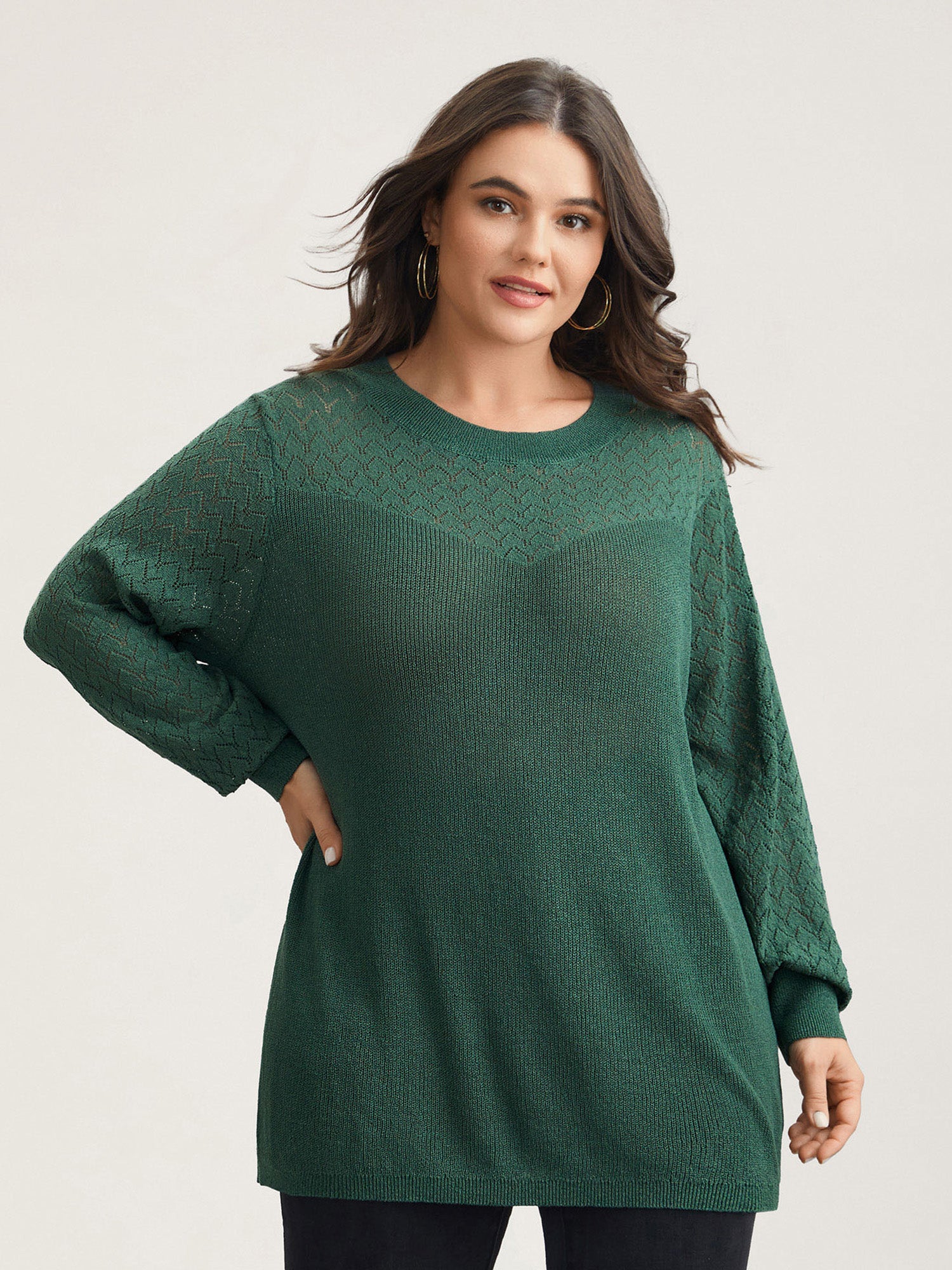 Cut-Out Textured Ribbed Hem Pullover