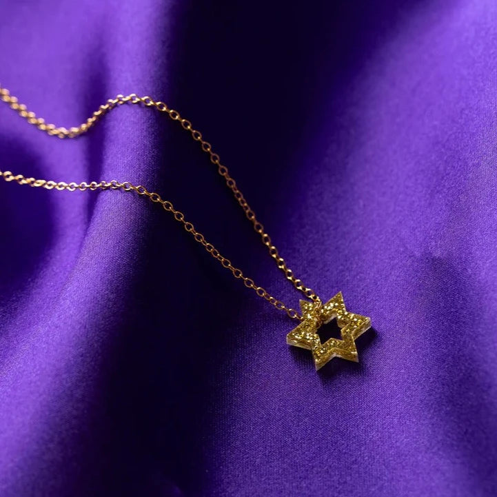 Micro Floating Magen David Necklace - Gold Glitter