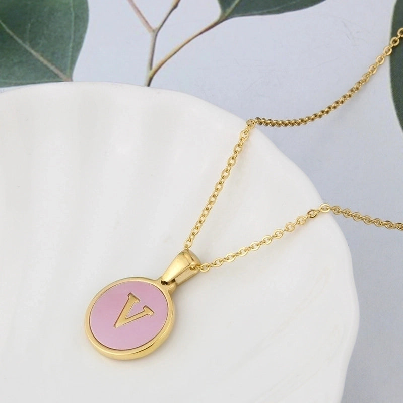 Minimalist Letter Titanium Steel Plating Inlay Shell Pendant Necklace