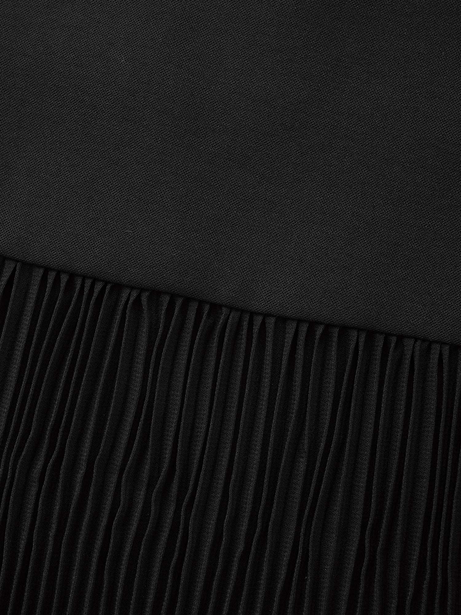 Mesh Patchwork Lantern Sleeve Pleated Dress