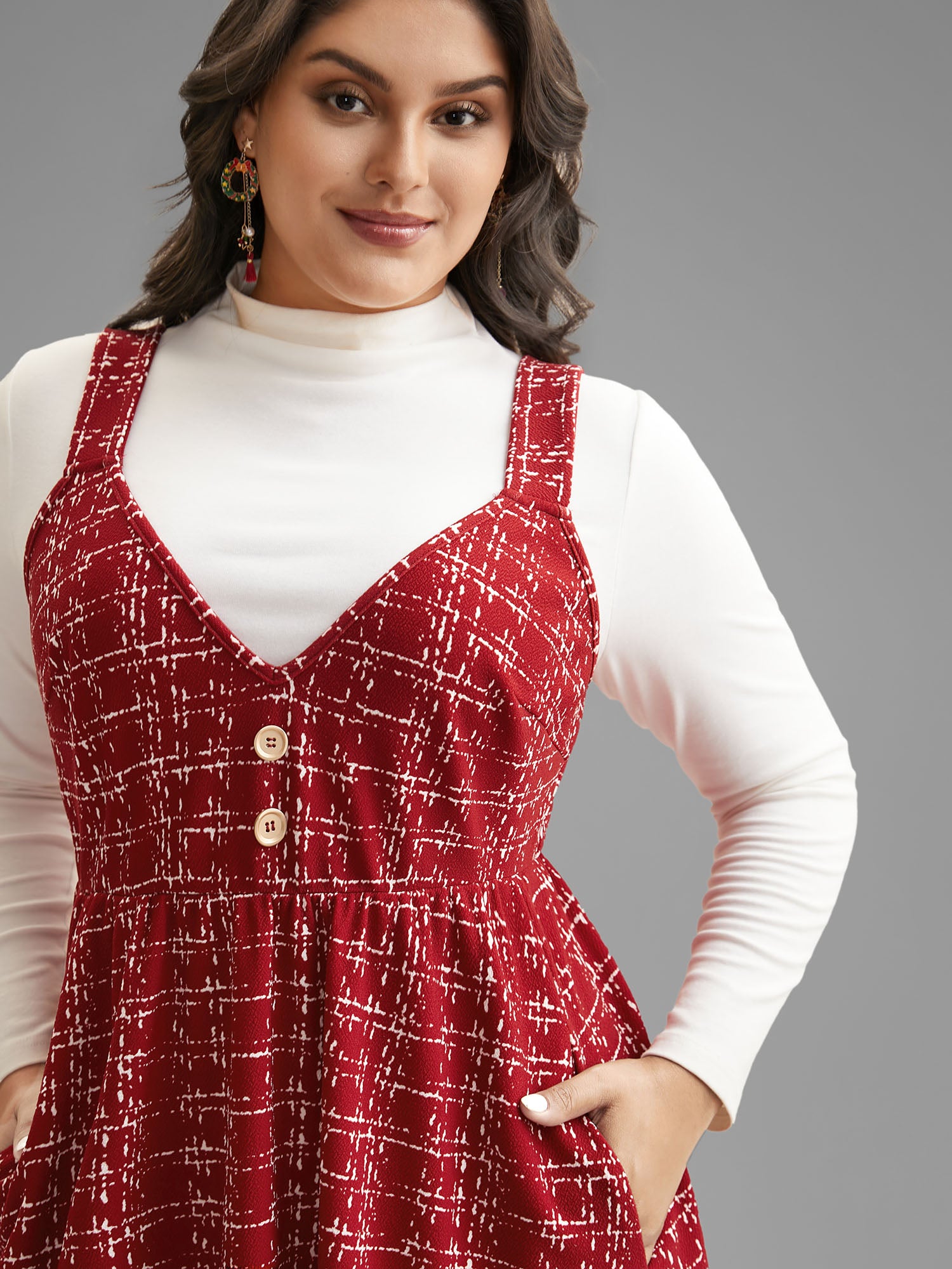Plaid Cami Front Button Midi Dress