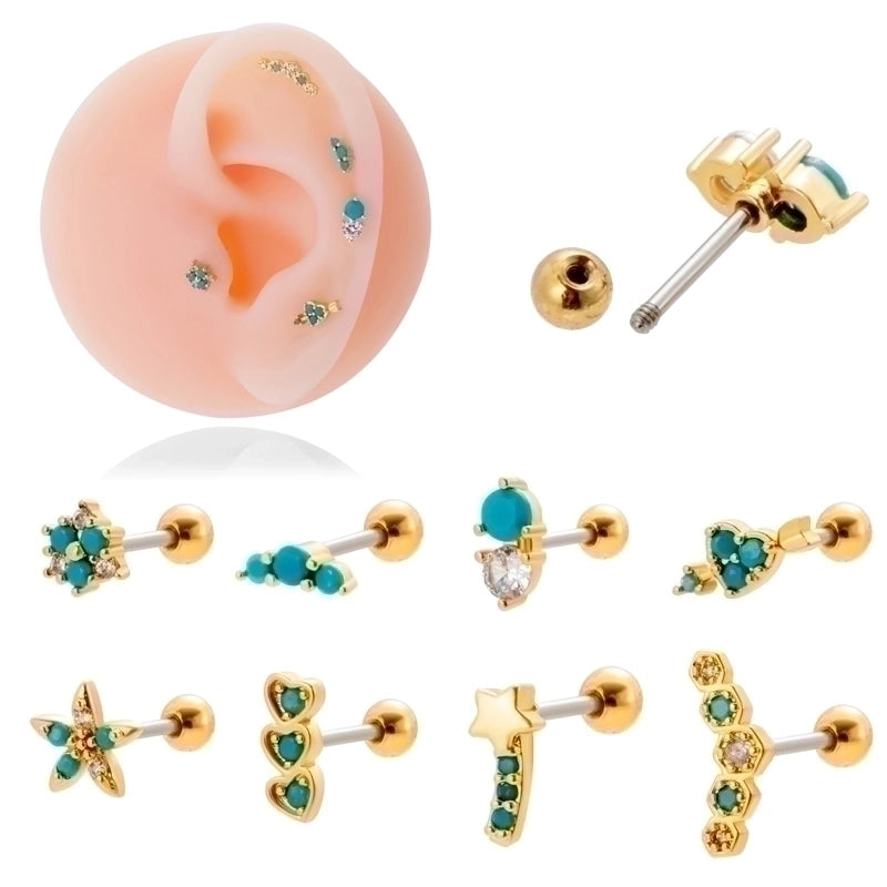 1 Piece Ear Cartilage Rings & Studs Sweet Heart Shape Flower 316L Stainless Steel  Copper Plating Inlay Zircon