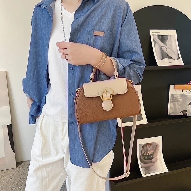 Women's Small Pu Leather Color Block Elegant Flip Cover Square Bag
