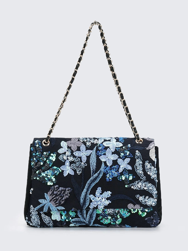 10 Pieces Women's Large Hemp Material Flower Elegant Sequins Square Flip Cover Crossbody Bag