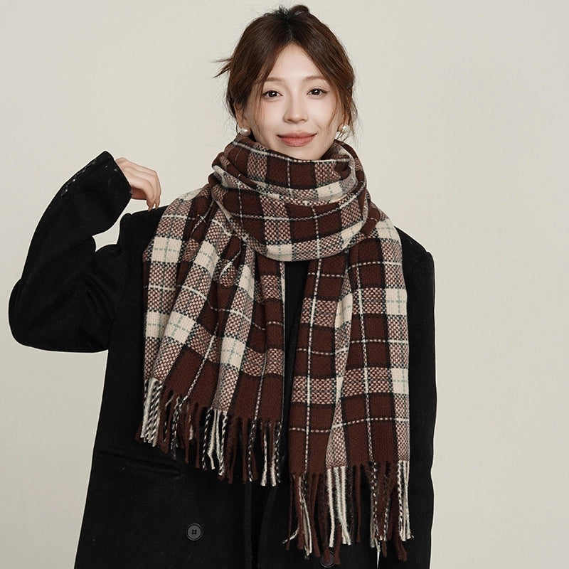 Women's Basic Plaid Polyester Scarf