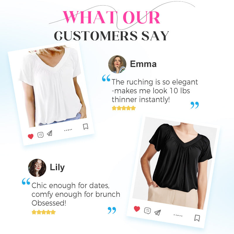 💖Hot Sales-49% OFF✨Women's Casual Pleated V-Neck Short-Sleeve Top