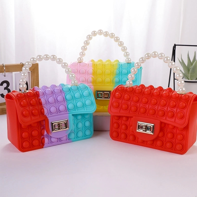 Girl's Color Block Solid Color Silica Gel Pearls Lock Clasp Kids Wallets