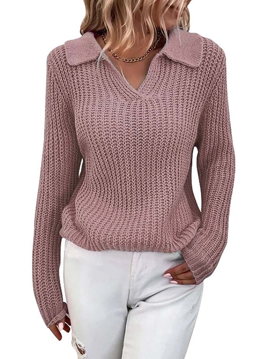 Solid Color Lapel Slim Fit Knit Sweater(9 colors)