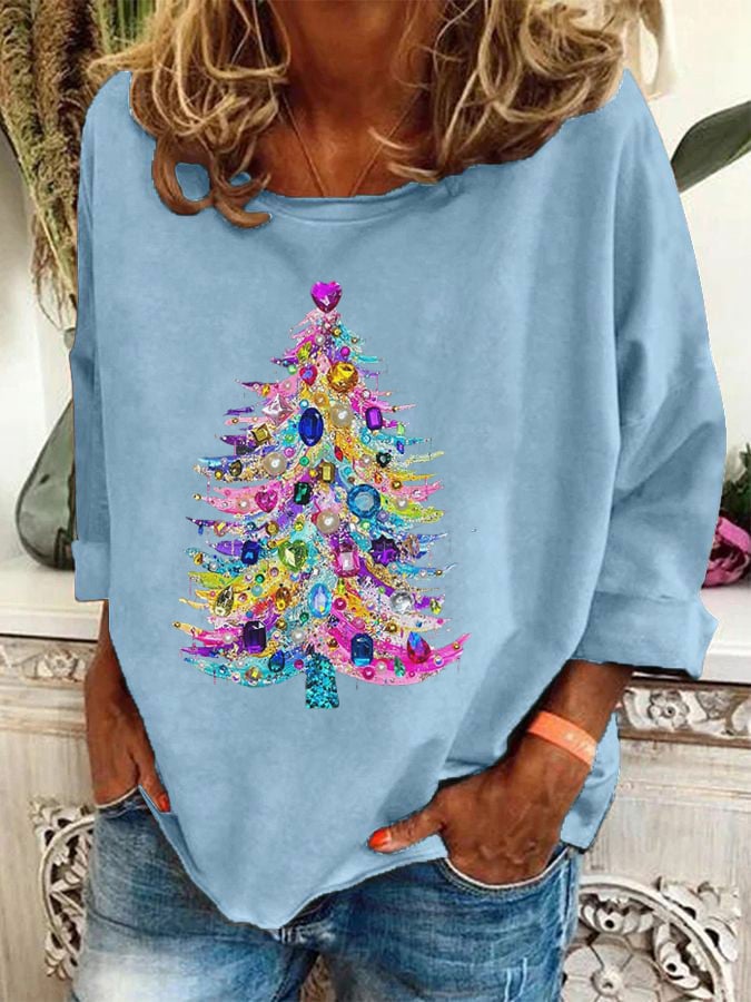 Women's Christmas Tree Art Printed Casual Sweatshirt