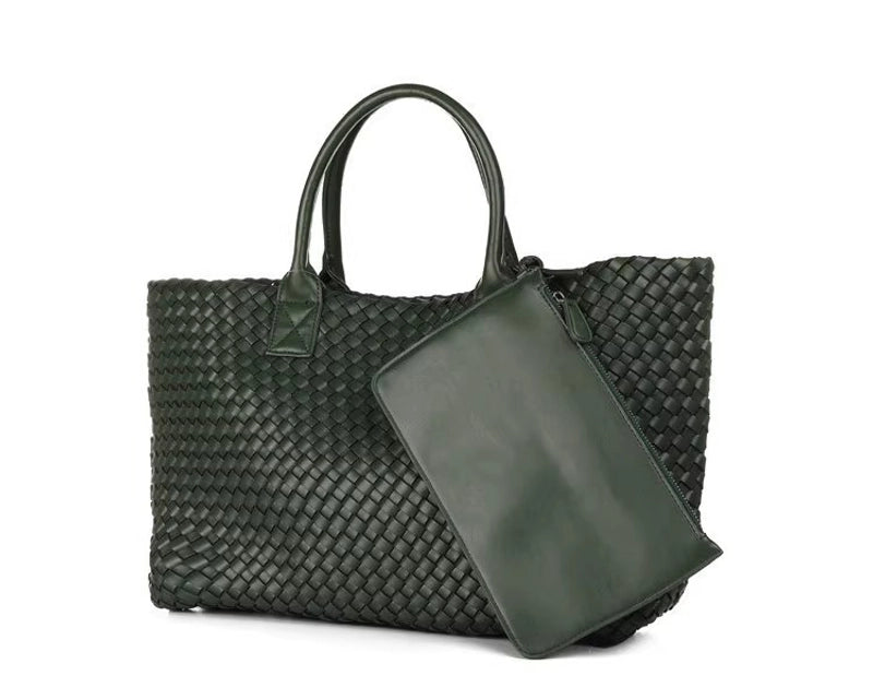 Women's Large Pu Leather Solid Color Streetwear Weave Square Open Tote Bag