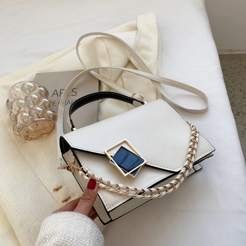 Women's Small Pu Leather Solid Color Fashion Chain Square Magnetic Buckle Crossbody Bag