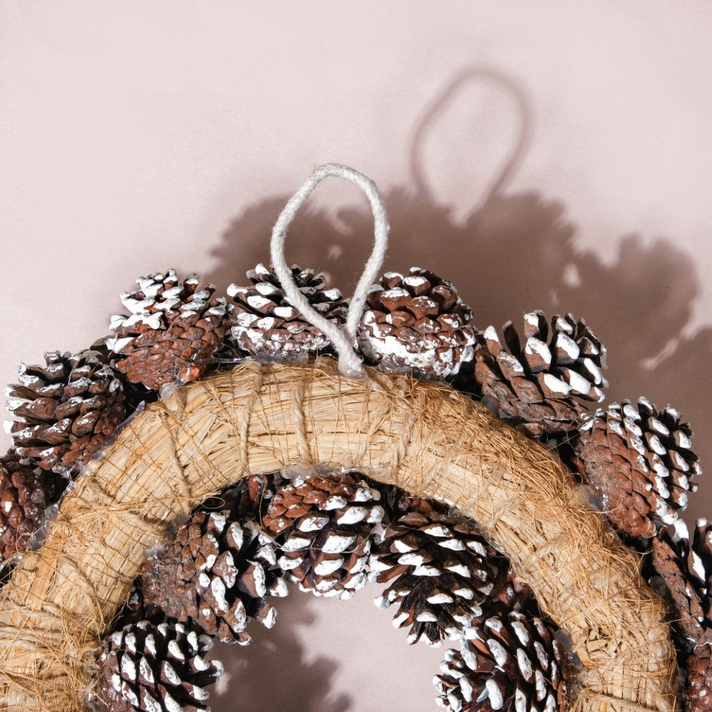 Christmas Wreath Of Snowy Pinecones 11 Inch