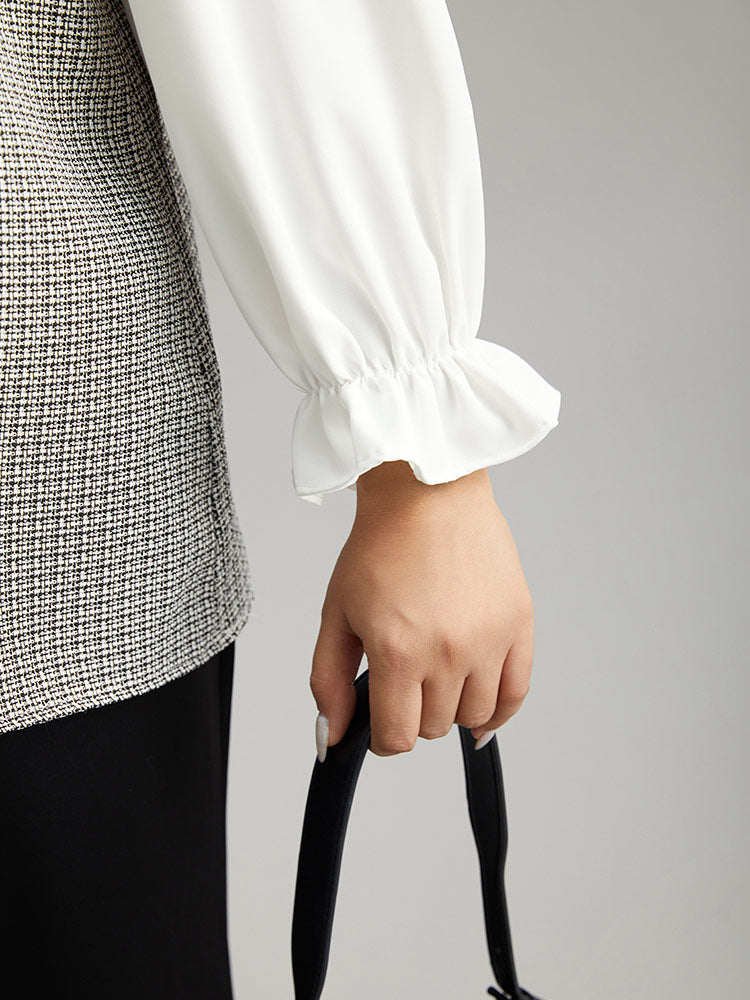 Gingham Ruffles Patchwork Frill Trim Blouse