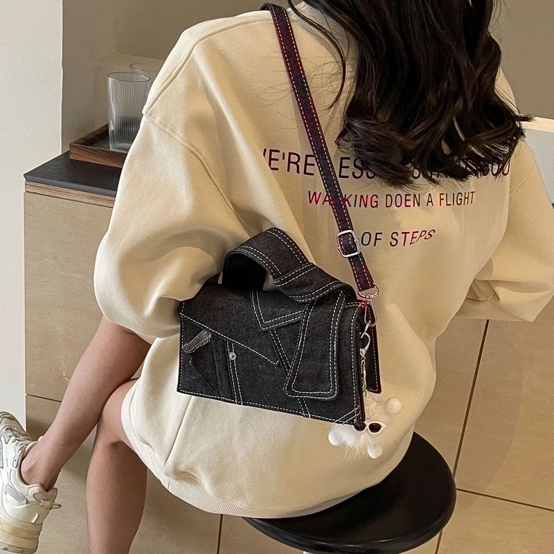 Women's Medium Denim Solid Color Classic Style Streetwear Magnetic Buckle Shoulder Bag Crossbody Bag