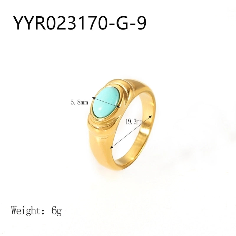 IG Style Retro Geometric 304 Stainless Steel Natural Stone Rhinestones Zircon 18K Gold Plated Polishing Plating Inlay Rings