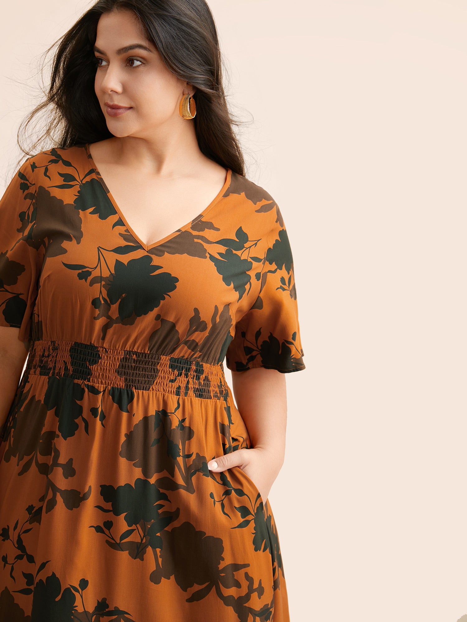 Silhouette Floral Print Ruffle Sleeve Dress