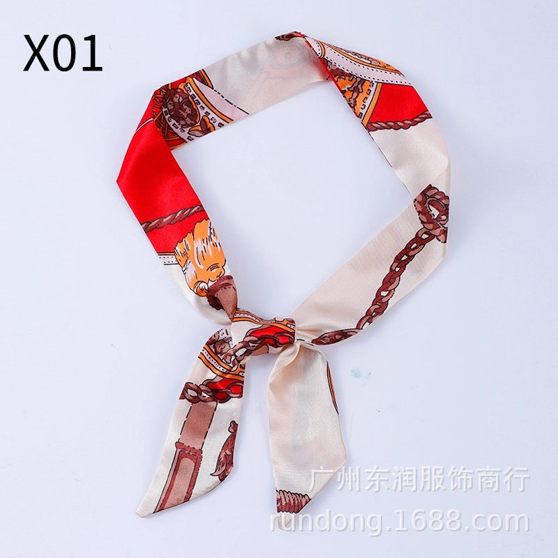 Silk Scarf Long Beveled Small Silk Scarf Double-layer Hair Belt Ribbon Decoration Tie Bag Hand Gift Box Silk Scarf