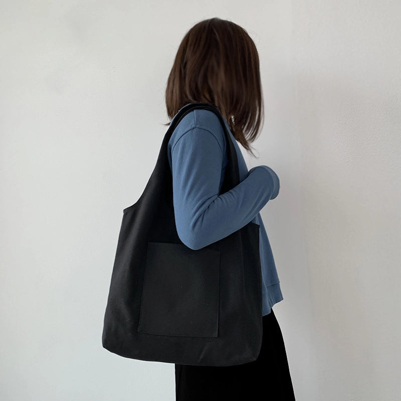 Pure Color Blank Hand-painted Canvas Bag Female Single Shoulder Japanese Simple Artistic Travel Large Capacity Student Class Book Bag