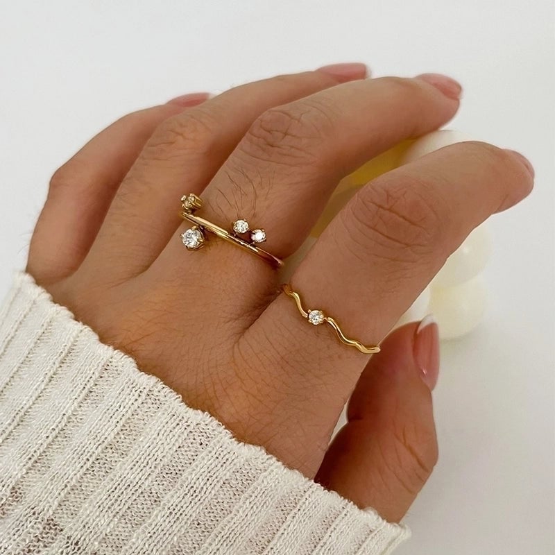 Geometric 316L Stainless Steel  Zircon 18K Gold Plated Irregular Inlay Rings