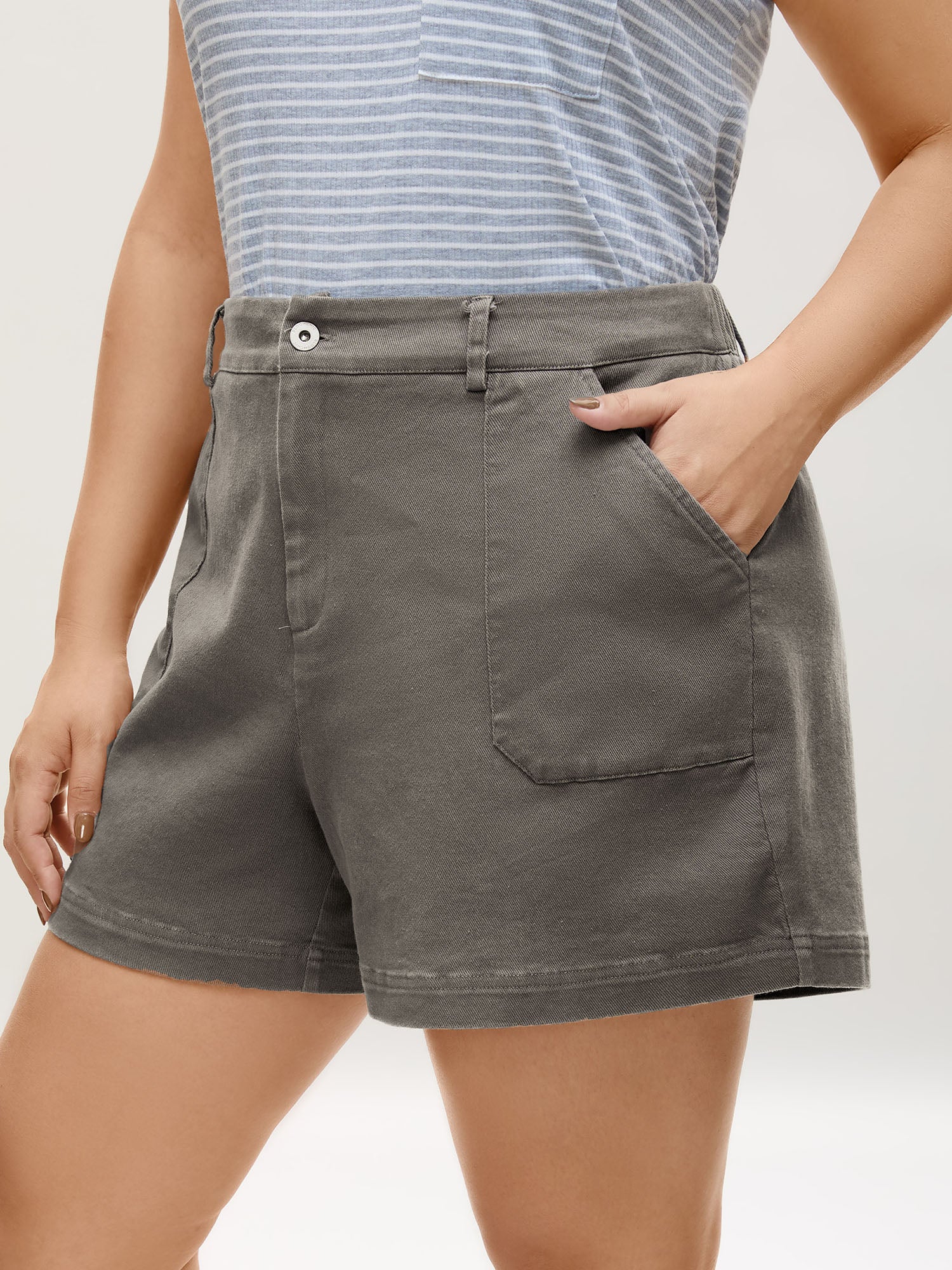 Stretchy Waist Vintage Pockets Shorts