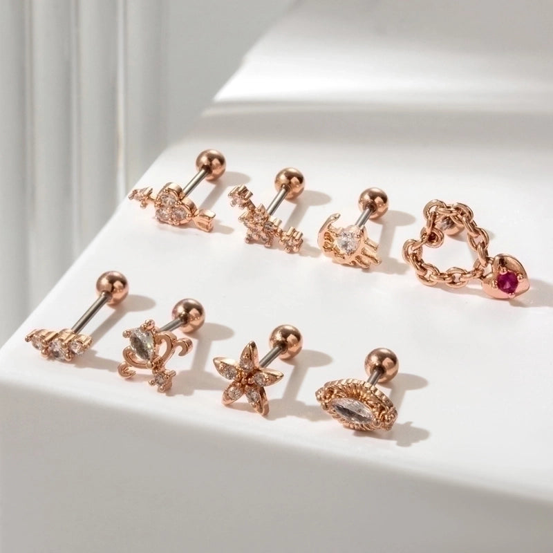 1 Piece Ear Cartilage Rings & Studs Sweet Heart Shape Flower 316L Stainless Steel  Copper Plating Inlay Zircon Ear Cartilage Rings & Studs