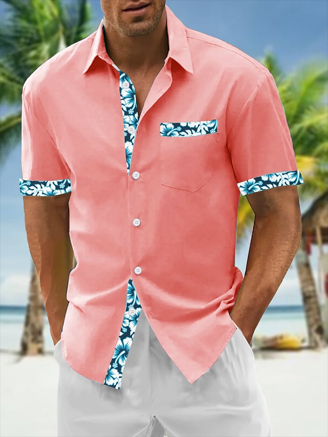 Men's Resort Style Contrast Print Casual Short Sleeve Shirt