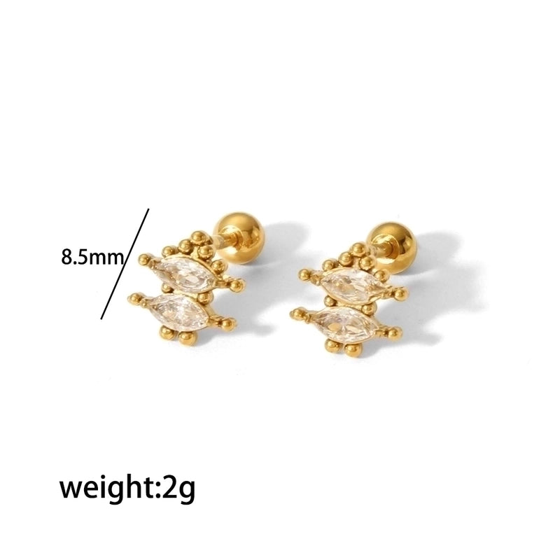 1 Pair Minimalist Star Water Droplets Polishing Plating Inlay Stainless Steel Zircon 18k Gold Plated Ear Studs