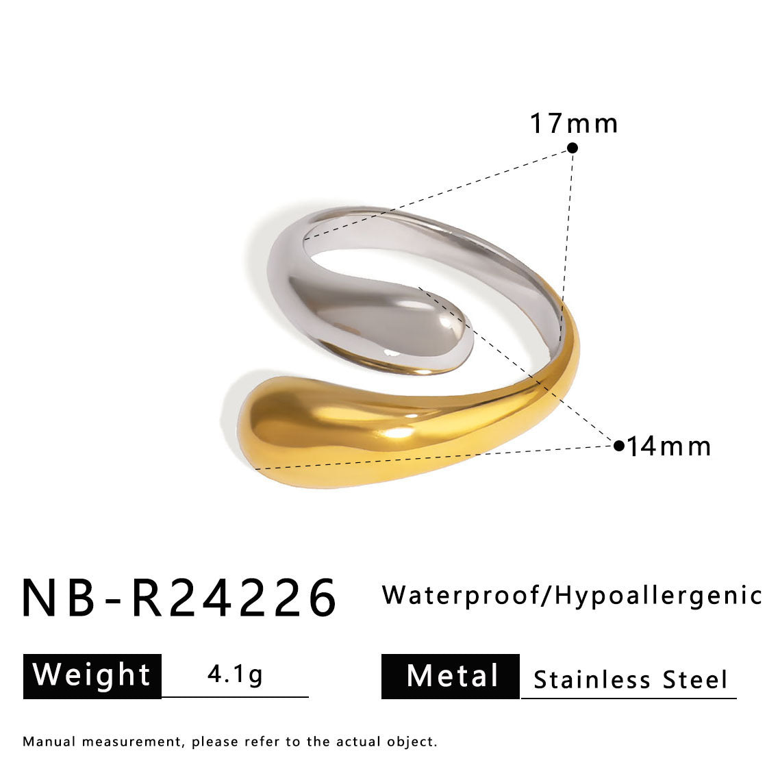 Design Sense Two-Color Hollow Lines Gold Ring Asymmetrical Staggered Exaggerated Stainless Steel Ring Women