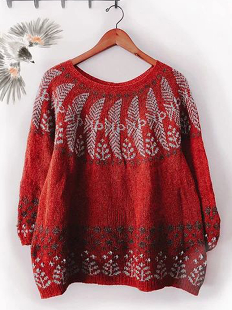 Vintage Jacquard Icelandic Knit Warmth Crew Neck Sweater Unisex