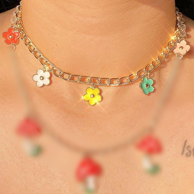 Mushroom & Flower Necklace