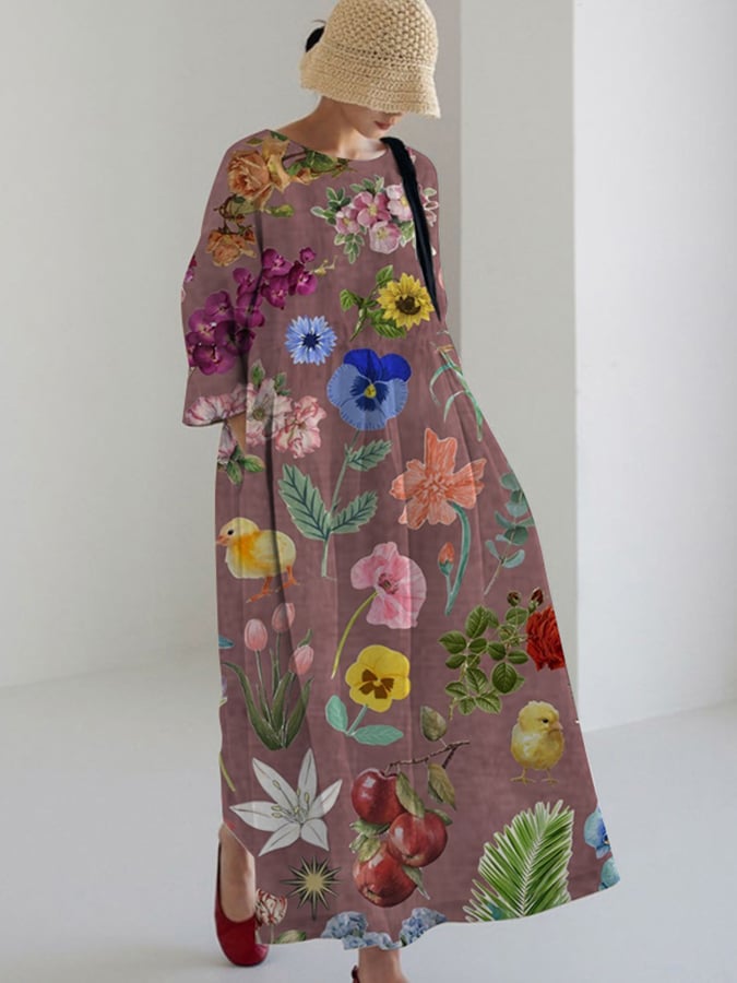 Women's Art Floral Design Casual Loose Dress