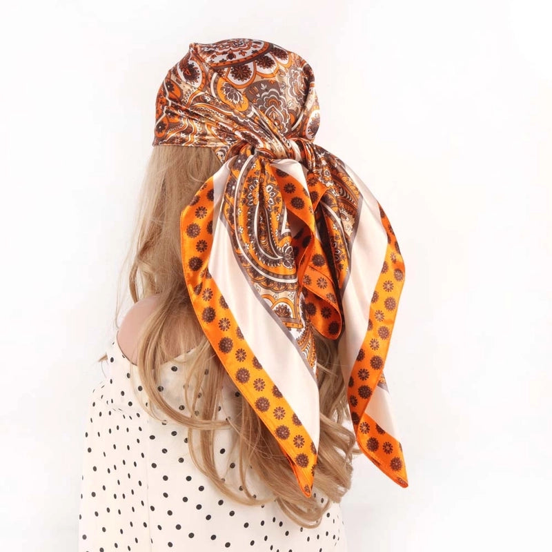 Women's Casual Vacation Streetwear Sunflower Satin Printing Dyeing Floral Silk Scarf Scarf Kerchief