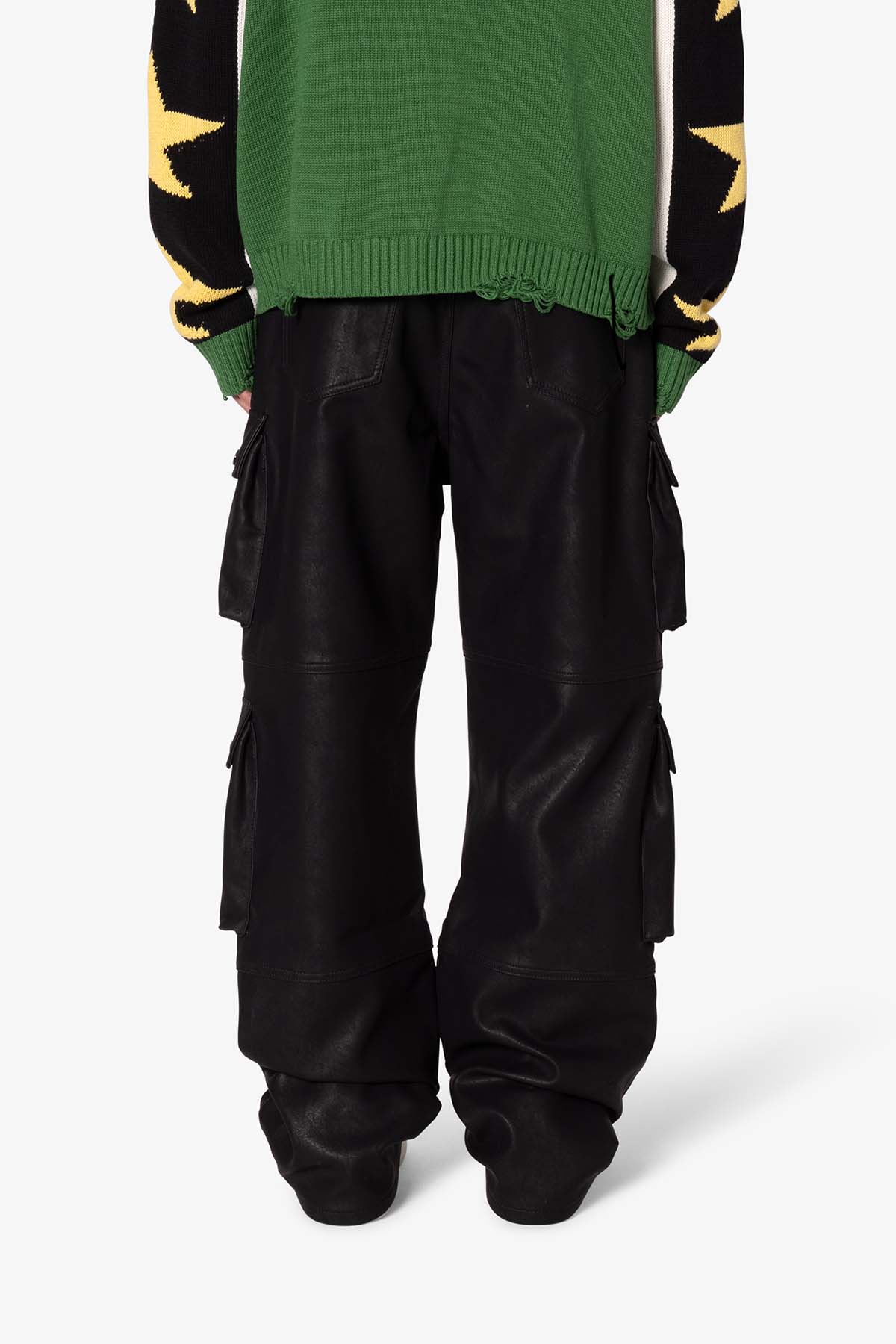 Ultra Baggy Leather Cargo Pants - Black