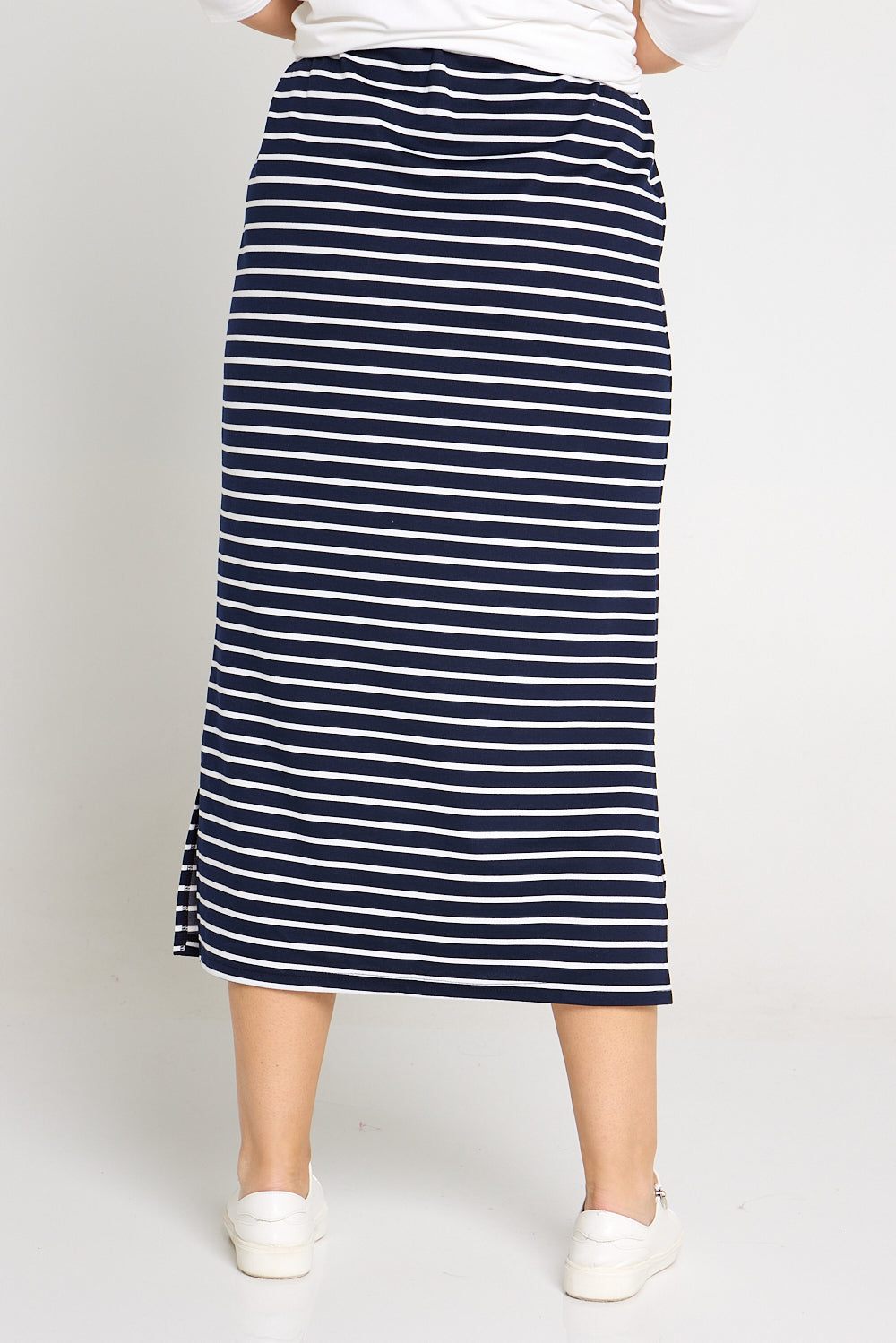 Charlize Column Skirt - Navy/White Stripe