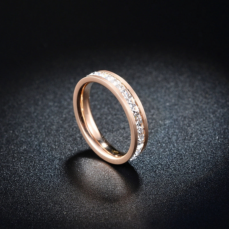 Minimalist Geometric Titanium Steel Inlay Rhinestones Rings 1 Piece