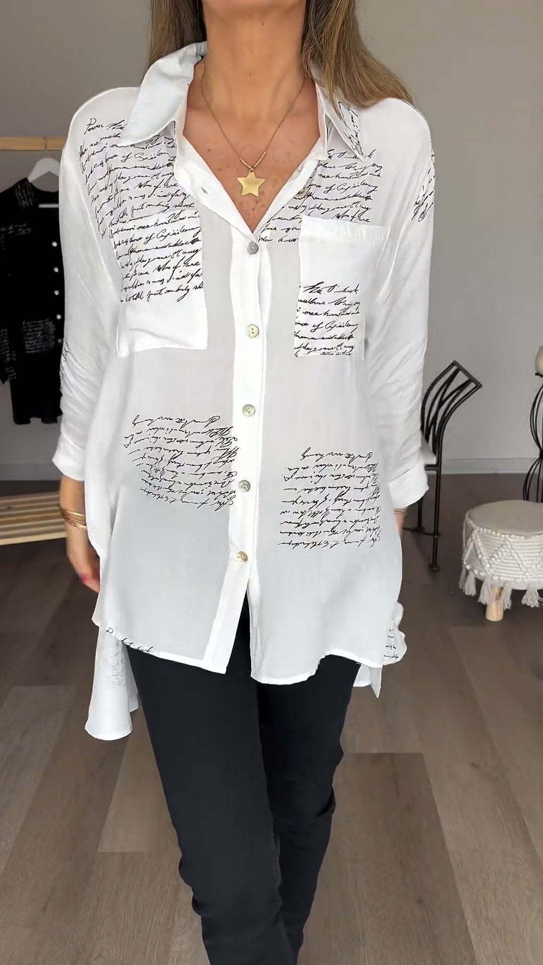 Camisa Con Solapa De Moda Con Estampado De Letras (Compra 2 Envío Gratis)