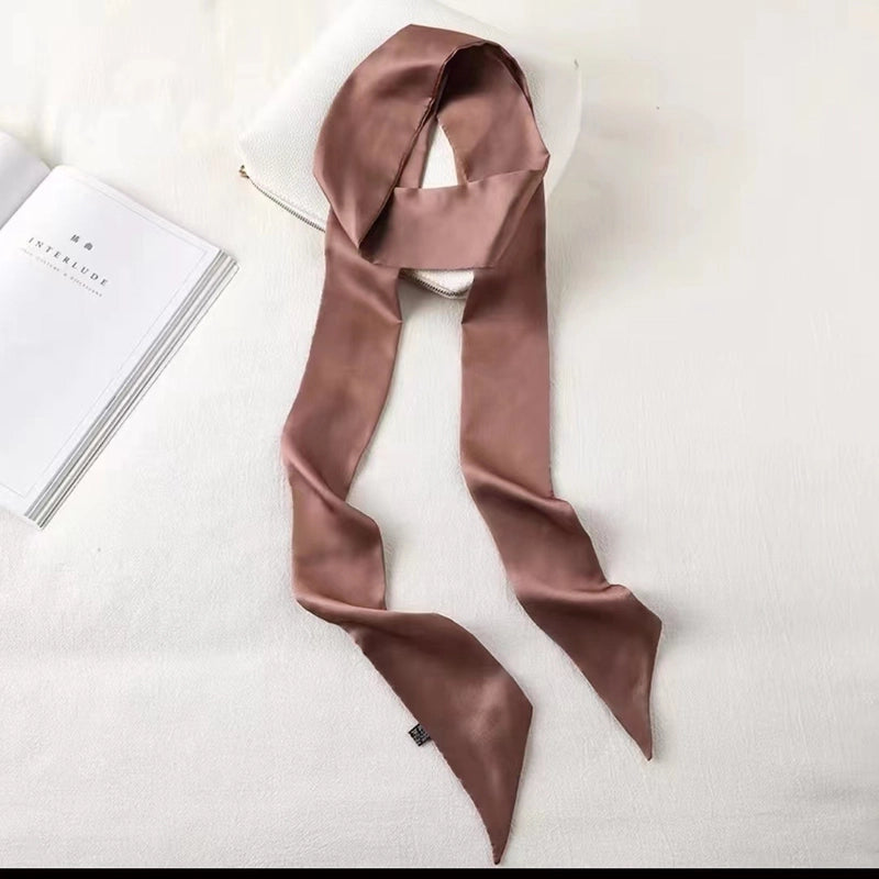 Solid Color Slender Narrow Silk Scarf Ribbon Tie Bag Handle Silk Scarf Tie Hair Small Ribbon Decoration Scarf Hair Belt Scarf