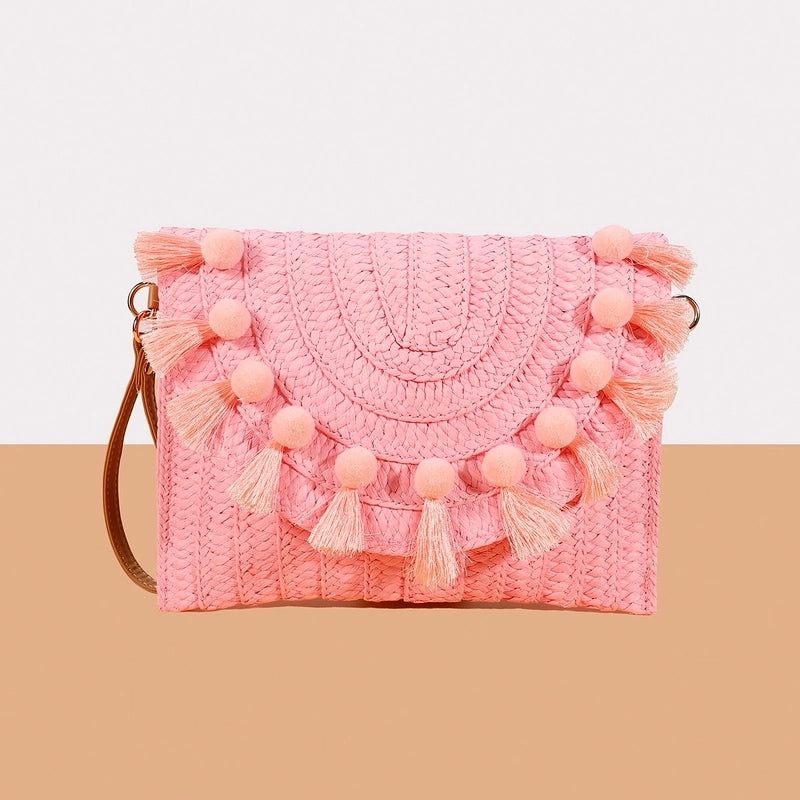 Women's Straw Solid Color Streetwear Square Magnetic Buckle Crossbody Bag