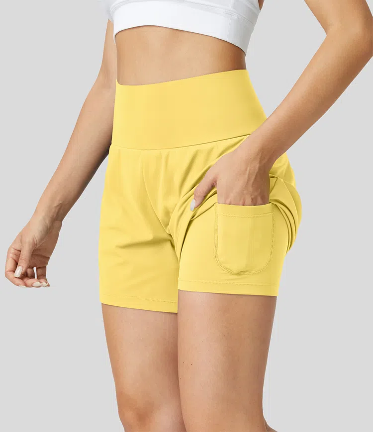 ⚡7 Packs for $24.98⚡Super High Waisted Back Pocket & Side Hidden Pocket 2-in-1 Yoga Shorts, 7/14 Color Sets