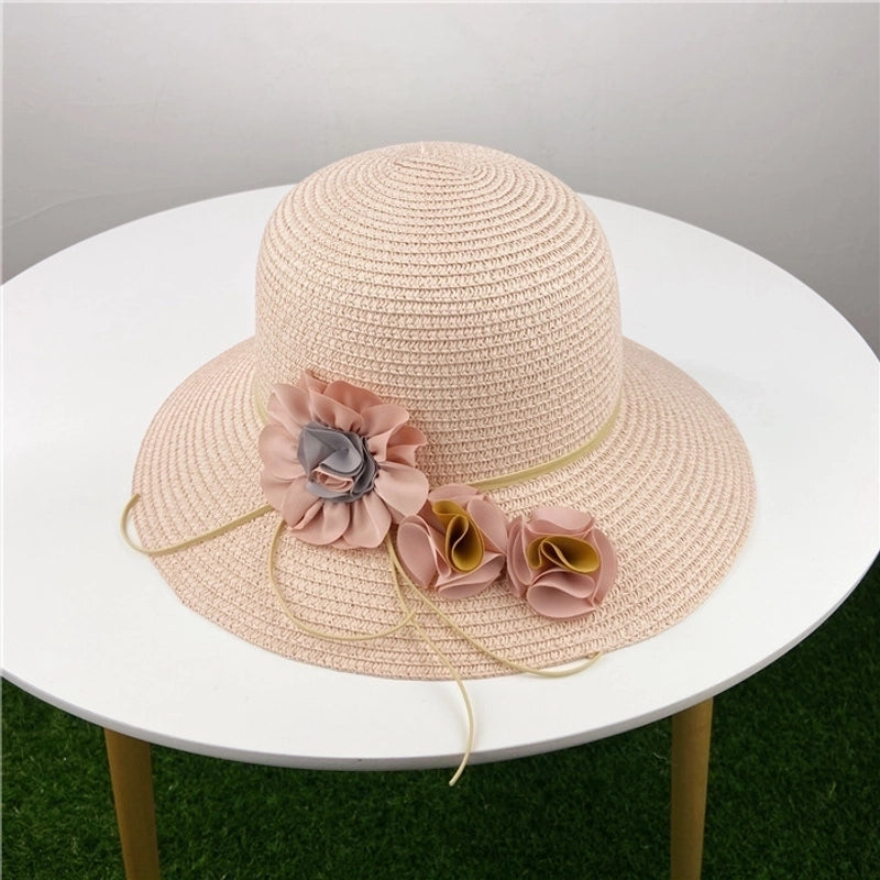 Women's Pastoral Flower Flowers Flat Eaves Straw Hat