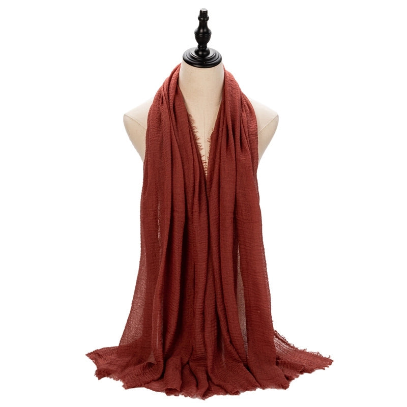 Hot Selling Women's Cotton And Linen Solid Color Baotou Scarf Cover Pleated Short Beard Headscarf