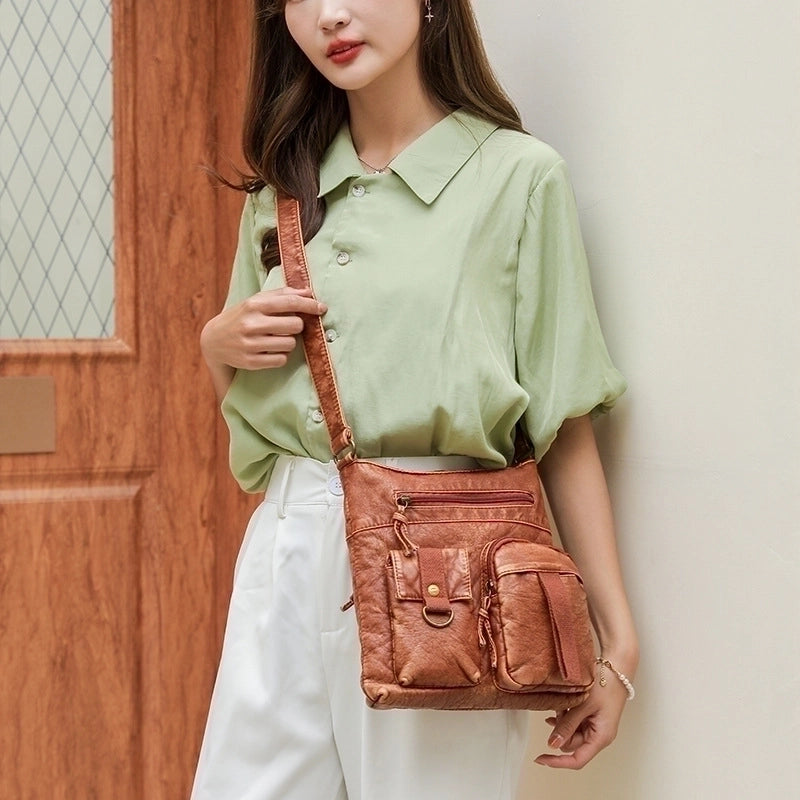 Women's Large Pu Leather Solid Color Fashion Square Zipper Crossbody Bag