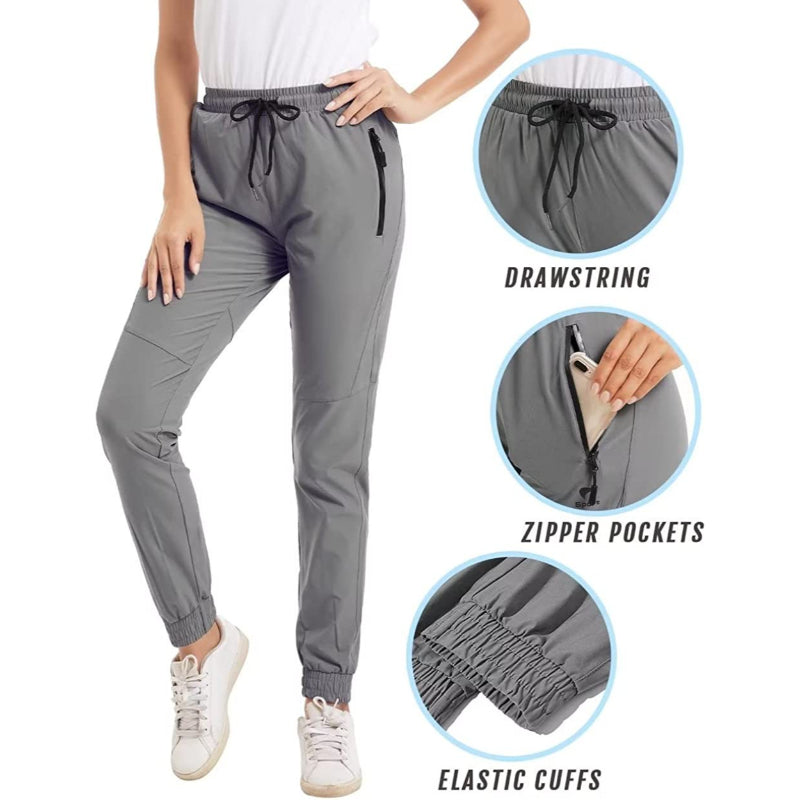 Hiking Pants Lightweight Quick Dry Stretch Elastic Waist Water Resistant Golf Travel Pants with Zip Pockets For Women