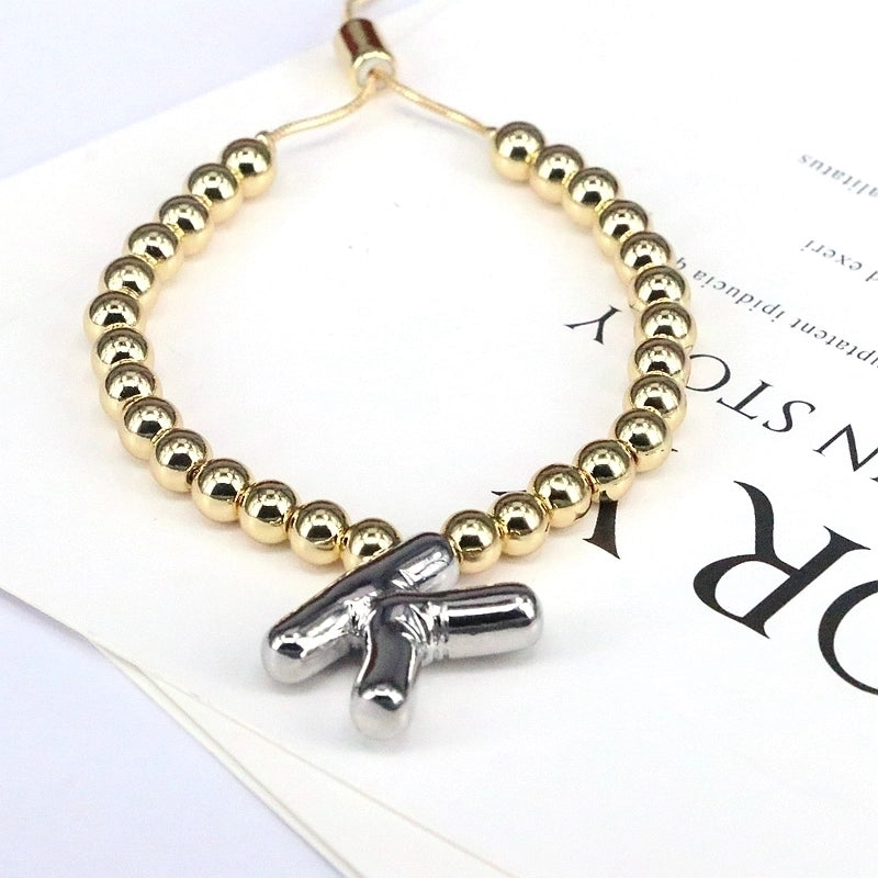 Copper Gold Plated Vintage Style Minimalist Plating Letter Bracelets