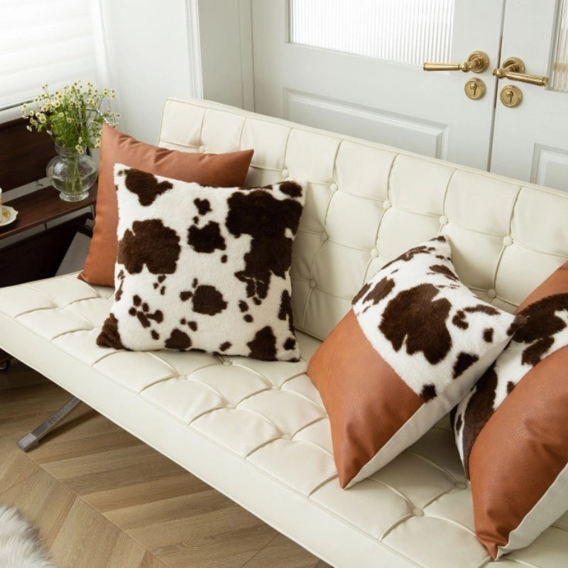 Cute Color Block Pu Milk Fiber Throw Pillow