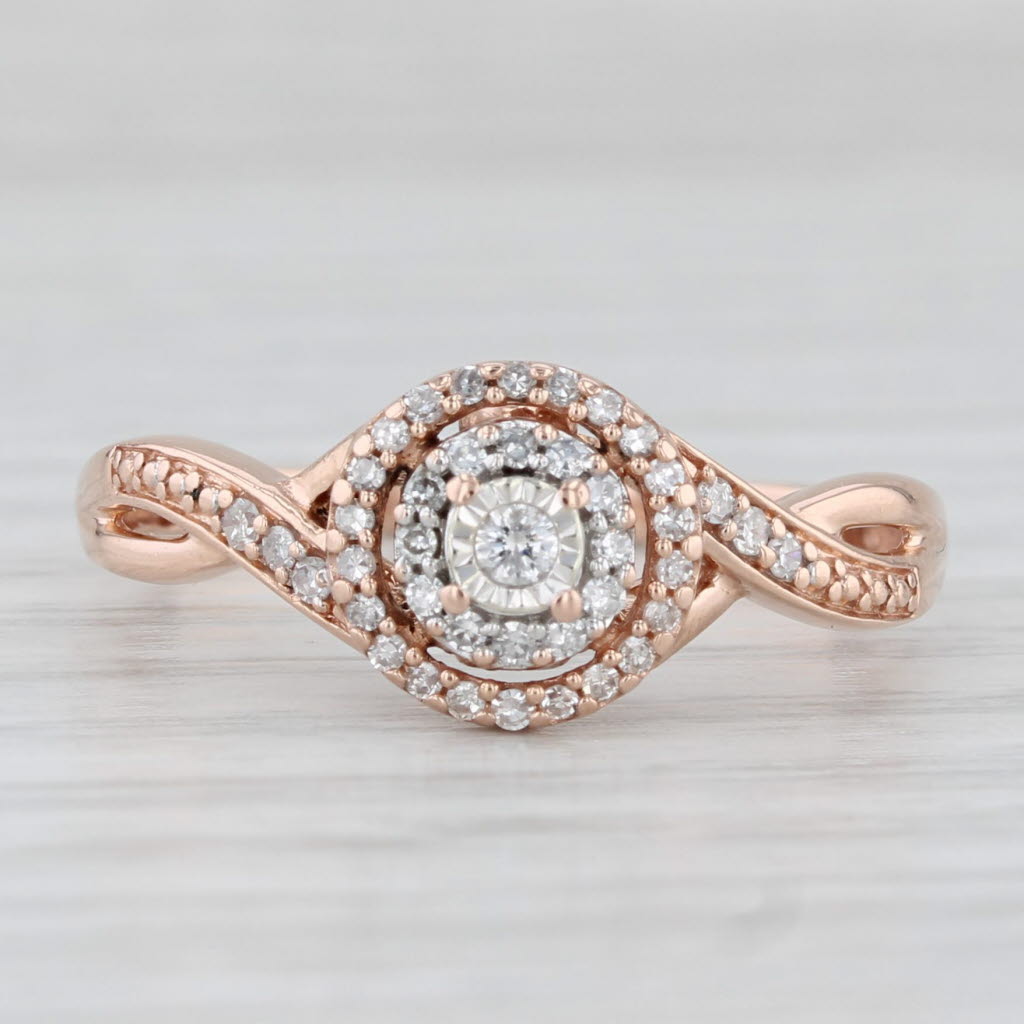0.17ctw Diamond Halo Engagement Ring 10k Rose Gold Size 8.5