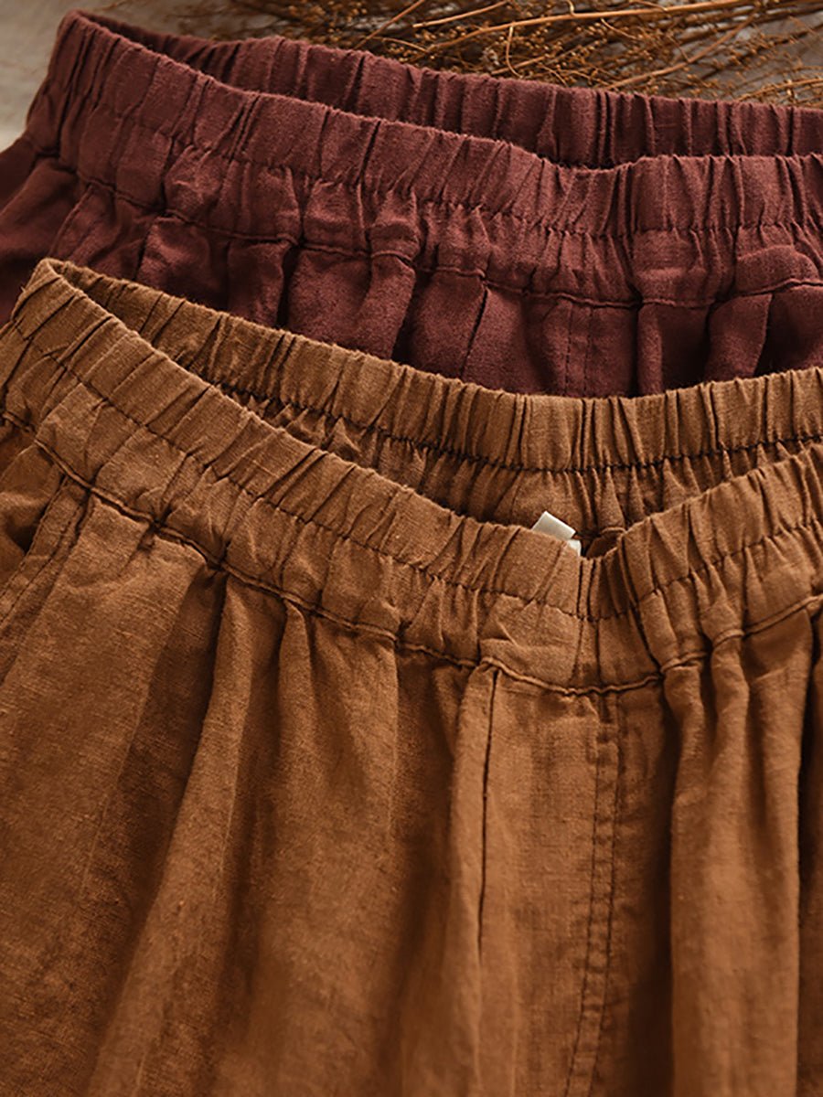 Women Summer Vintage 100%Linen Wide-leg Cropped Pants
