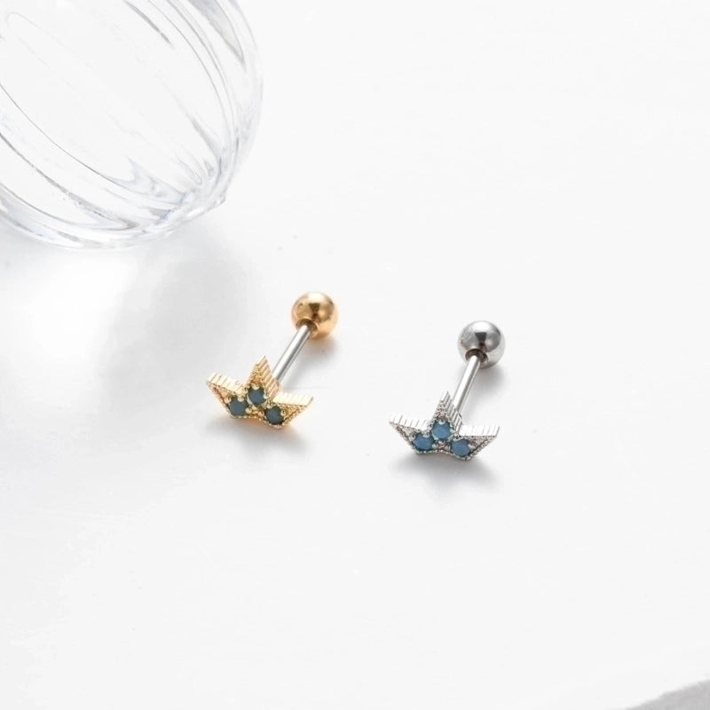 1 Piece Ear Cartilage Rings & Studs Retro Sweet Moon Crown Butterfly Copper Inlay Zircon