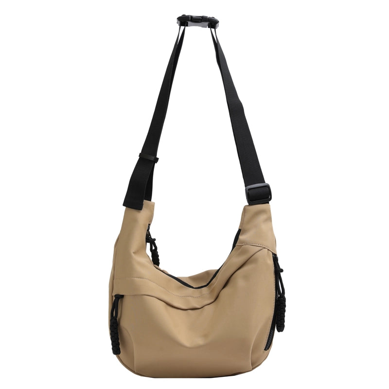 Unisex Canvas Solid Color Basic Dumpling Shape Zipper Shoulder Bag Crossbody Bag