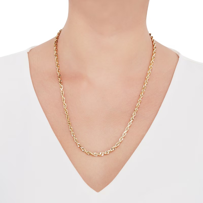 4.5mm Glitter Rope Chain Necklace Solid 10K Yellow Gold 22
